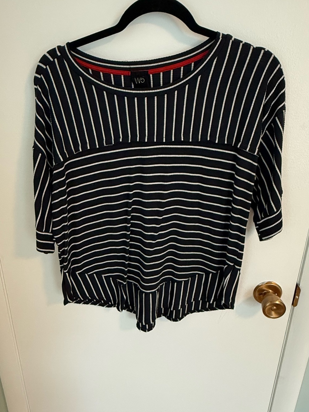 W5 Navy and White Striped Short Sleeve Tee with Elastic Hem